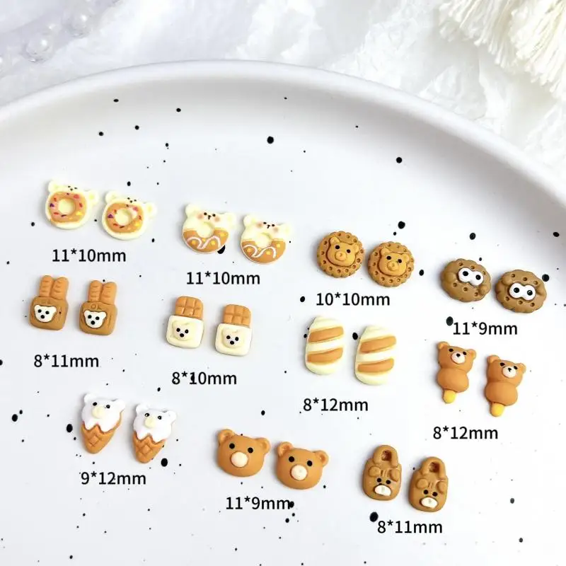 30PCS Simulatied Cartoon Resin Dessert Bear Nail Art Charms Cute Biscuit Bread Nail Decoration Accessories DIY Manicure Designs