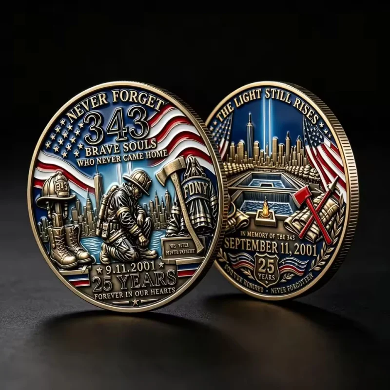 9/11 Never Forget 343 FDNY Firefighters Memorial Coin September 11 WTC Patriotic Tribute Collectible