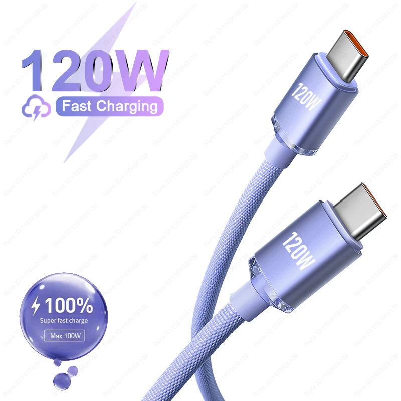 PD 120W 6A Fast Charging Type C Cable For iPhone 15 Pro Max USB C Quick Charge Cable For Samsung Xiaomi Huawei Data Cord Cable