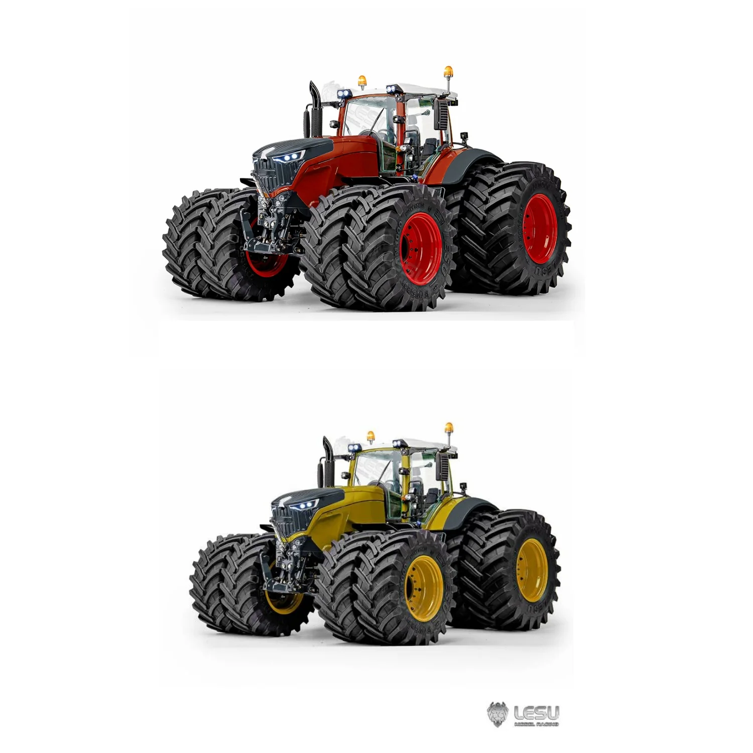 New Double Wheel 90% Metal 1/14 LESU 4x4 RC Hydraulic Tractor AOUE 1050 Light Smoke Upgraded Sound Radio Controlled Farm Truck