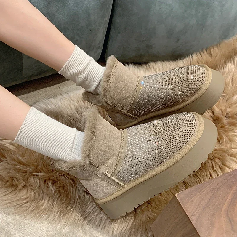 Shoes Female 2023 Brand Slip-on Women\'s Boots Fashion Crystal Daily Boots Women Hot Sale Short Plush Ankle Boots Keep Warm