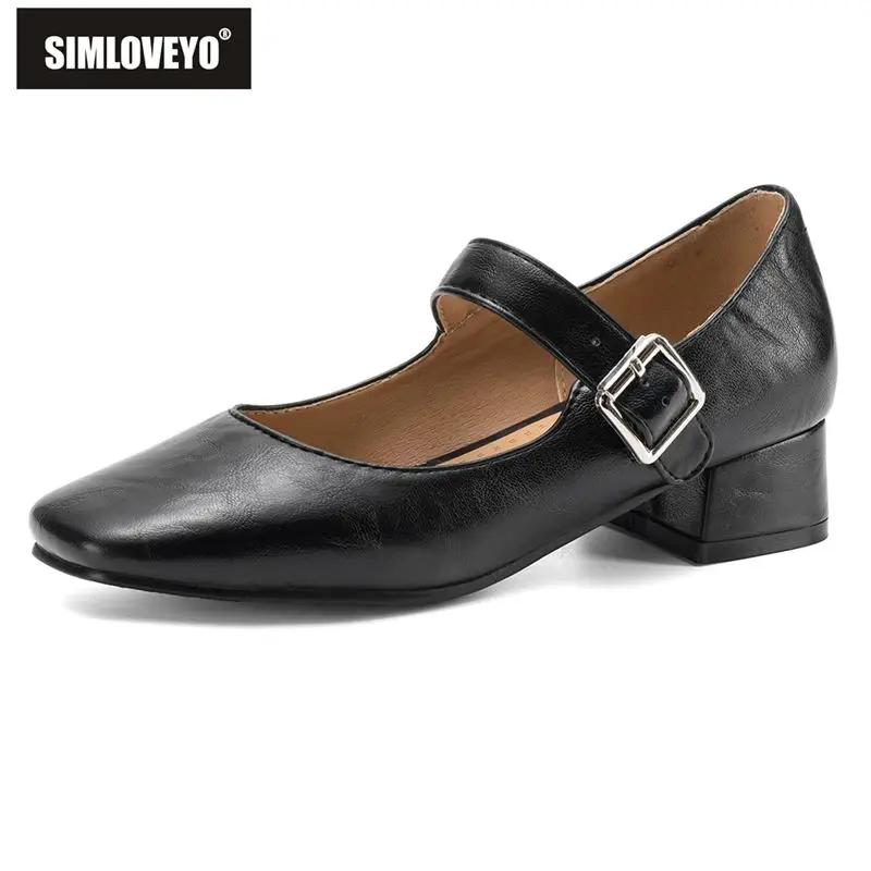 

SIMLOVEYO 2026 Новые женские туфли Мэри Джейн с квадратным носком, на ремешке с пряжкой, для офиса и повседневной носки, большие размеры 42, 43, ручная работа