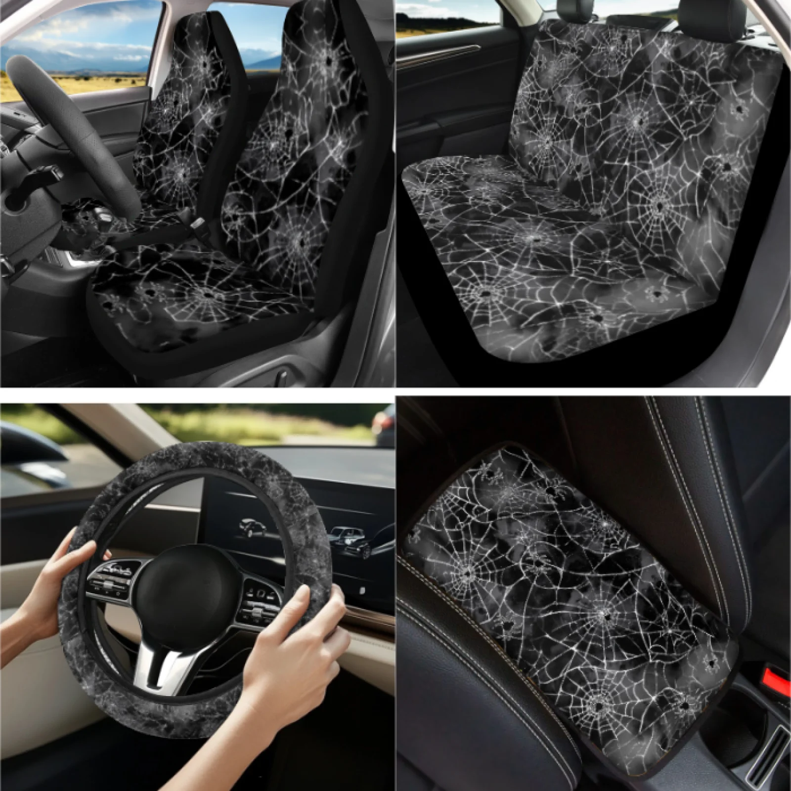 Coloranimal Spider Web 13 PCS Car Seat Cover Set with Steering Wheel Protector and Car Armrest Cover for Cargo Vehicles