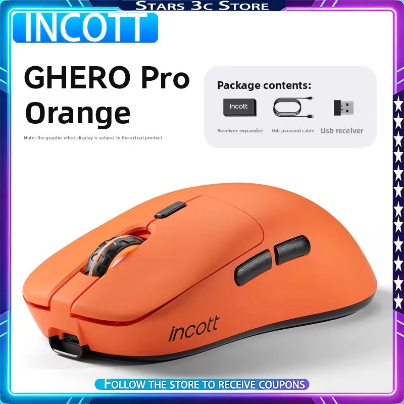 Incott GHERO PRO Gaming Mouse Support 8K Return Rate Paw3395 Wireless Bluetooth Lightweight Ergonomics Low Latency Gaming Mouse