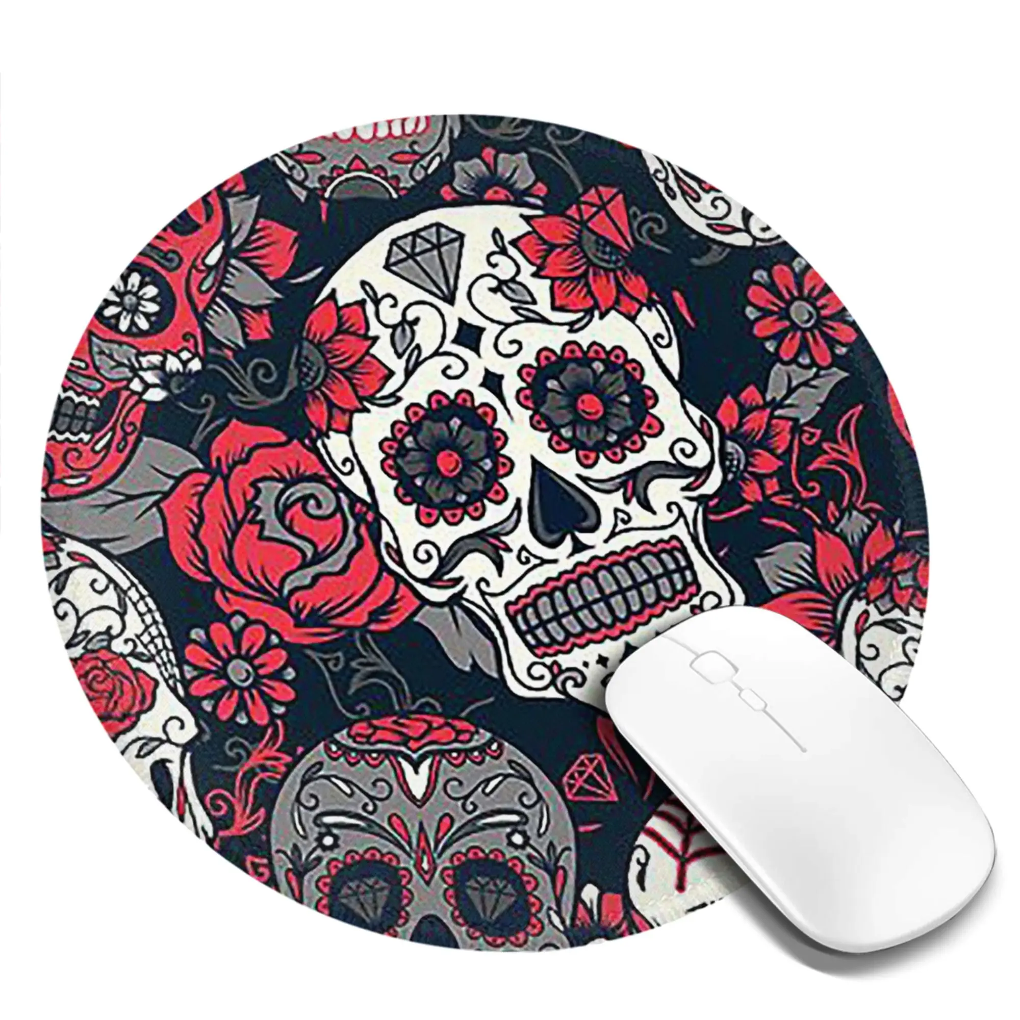 Sugar Skull Pattern Red Mouse Pad Computer Keyboard Mouse Mat Gaming PC Laptop Desk Mat Office Accessories Table Mats