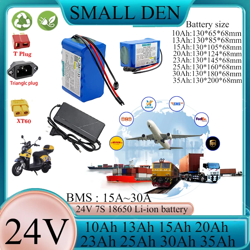 NEW 18650 24V 35A 30Ah 25Ah 23Ah 20Ah 15Ah 10Ah Lithium battery pack 750W high power With BMS For E-tools scooter+29.4V Charger