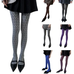 Women Vintage Dark Floral Jacquard Patterned Pantyhose Japanese Style Autumn Opaque Silky Slimming Tights Bottoming Stockings