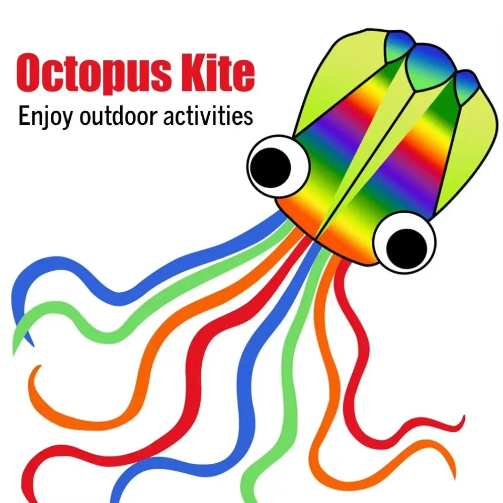 New 4m Giant Kite Rainbow Color with 100m Tire String Octopus Kite 3D Inflatable Wind Resistant Soft Kite for Adults Children