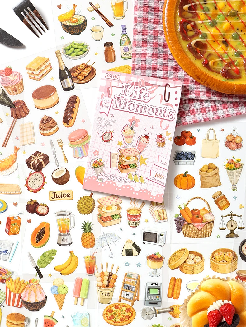 Journal GO 20sheets Mini Watercolor Life Sticker Book Daily Food Home & Music Decal for Journaling Planner Craft & Scrapbooking