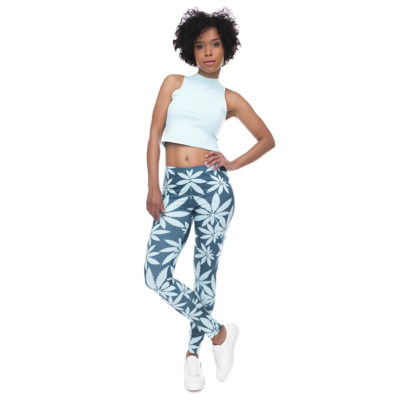 Deanfire Dropshipping Damesmode Leggings Superzacht Ademend Mint Onkruidprint Fitness Workout Silm Legins Broekbroek