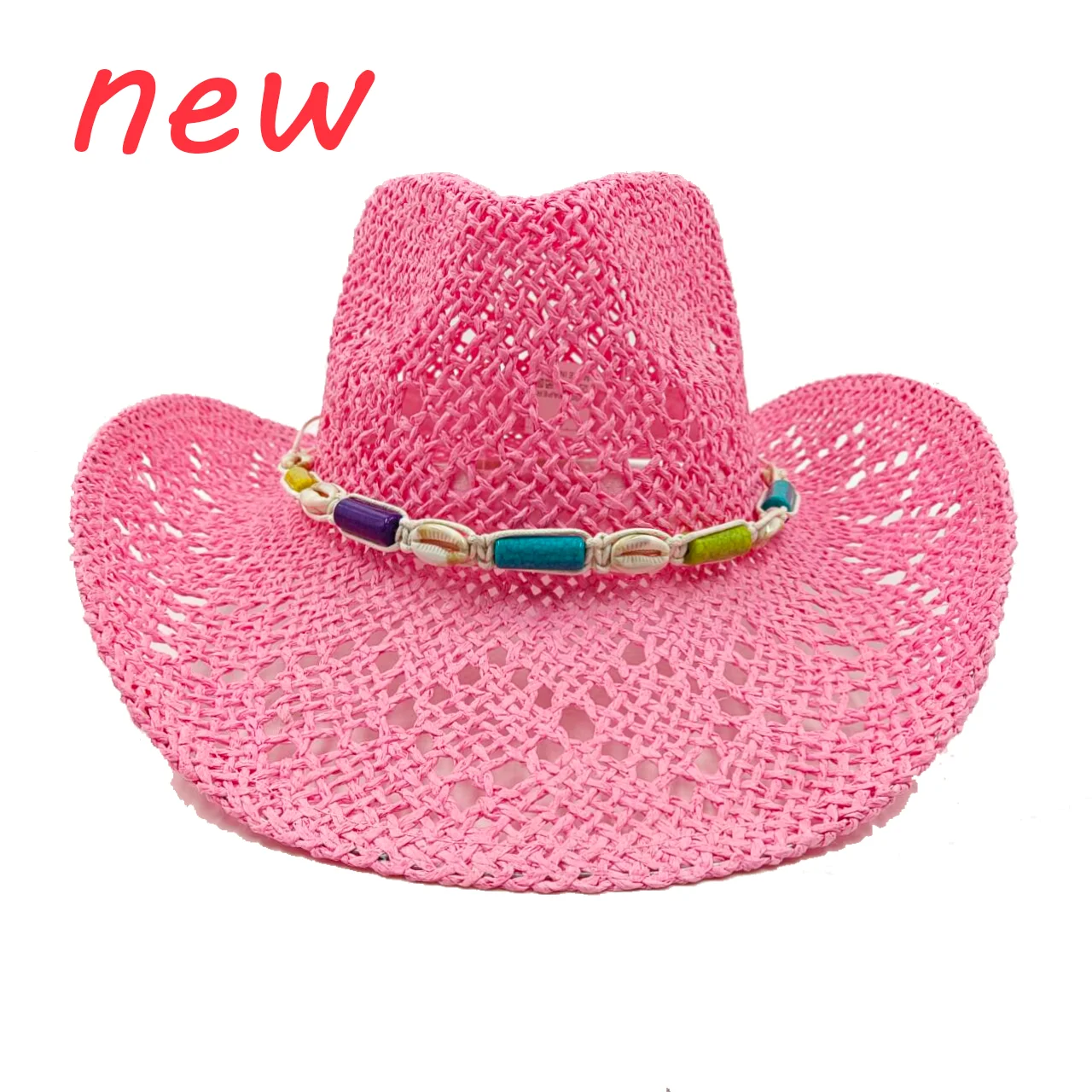 

Cowboy Straw Hat Pink Handmade Hollow Curved Brim Western Cowboy Hat Sun Protection Hat sombrero hombre