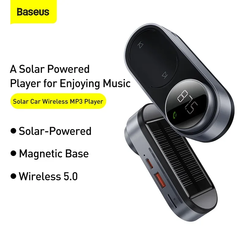 Baseus Solar FM Transmitter Modulator Car Wireless 5.0 Adapter USB Fast Charger Auto Aux Mp3 Player