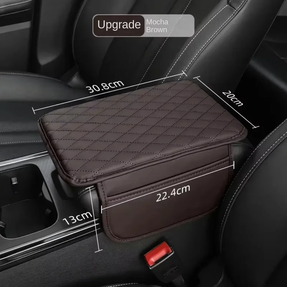 PU Leather Center Console Protector Cover with Pocket Arm Rest Mat Elbow Support Armrest Storage Multifunctional Universal Car