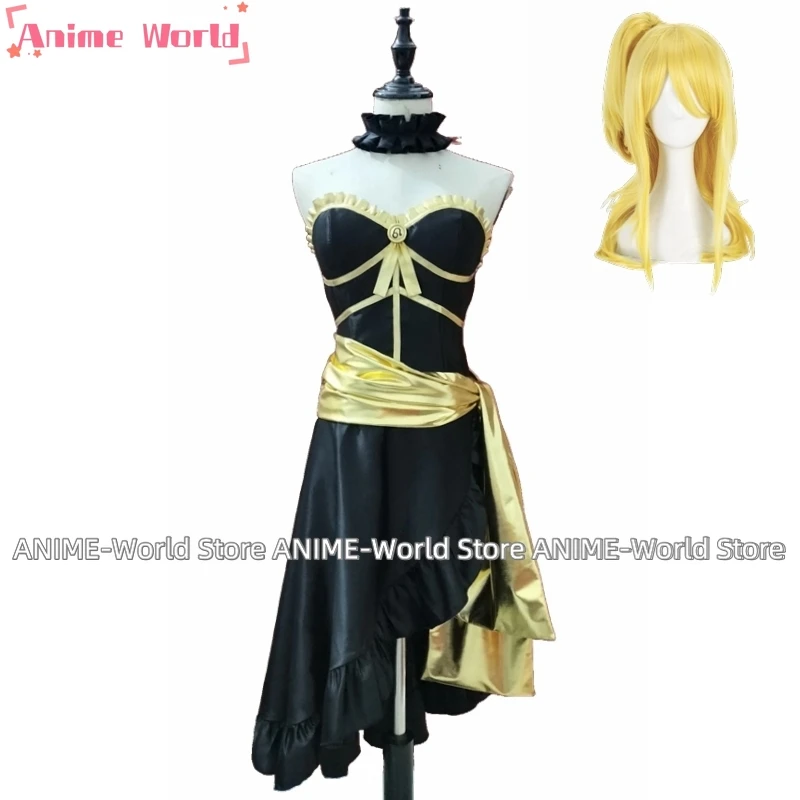 Lucy Heartfilia Cosplay Costume pour femme, Halloween, carnaval, spectacle, robe de soirée noire, perruque pour adulte