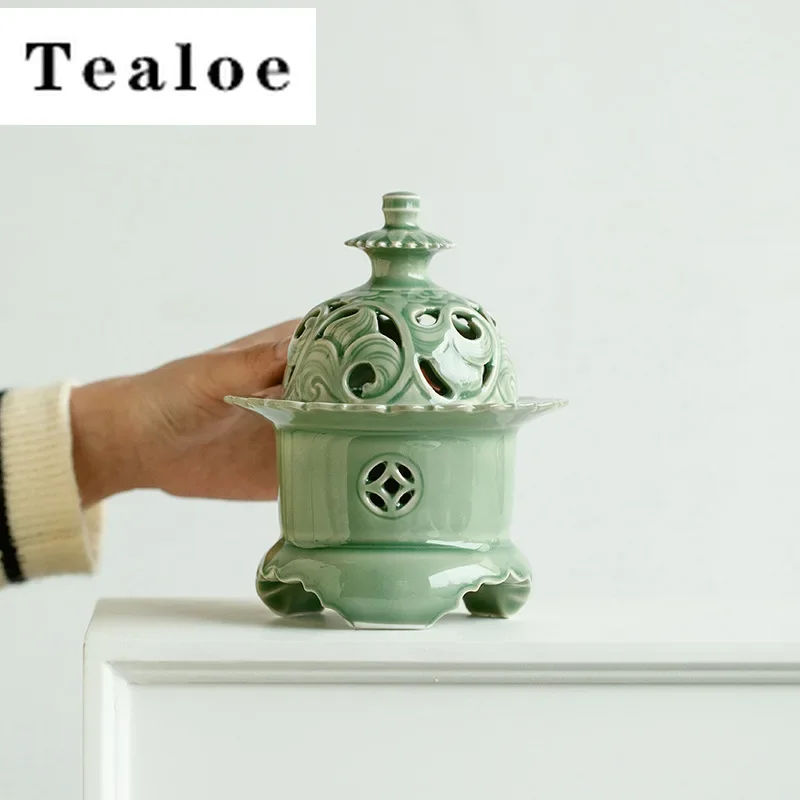 Zen Lotus Porcelain Path Incense Stove Yue Kiln Celadon Aromatherapy Furnace Pagoda Sandalwood Holder Bar Tea Room Accessories