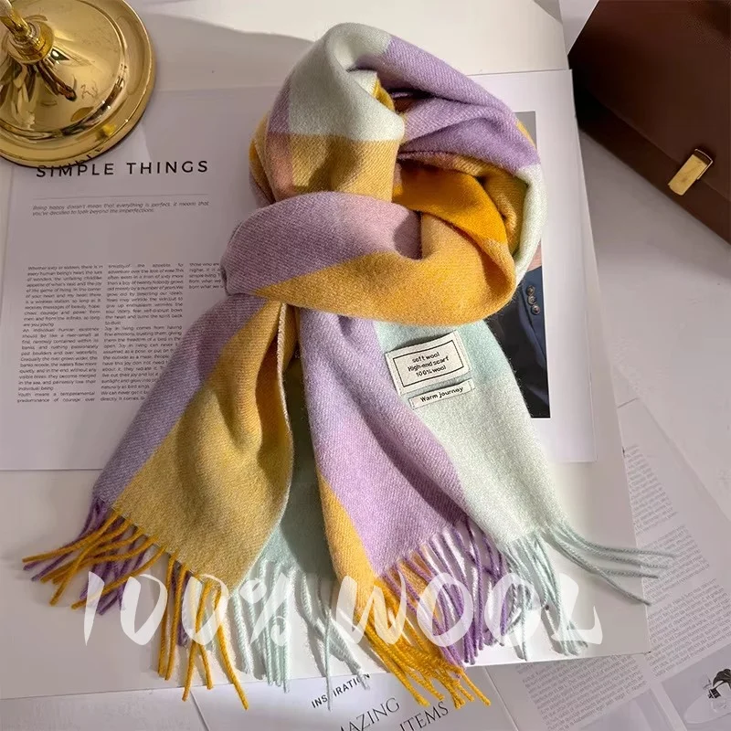 

Шерстяной 100% женский шарф, роскошное кашемировое зимнее одеяло, повседневное клетчатое пальто с принтом, пашмина, буфанда, дорожное пончо, палантины Echarpe