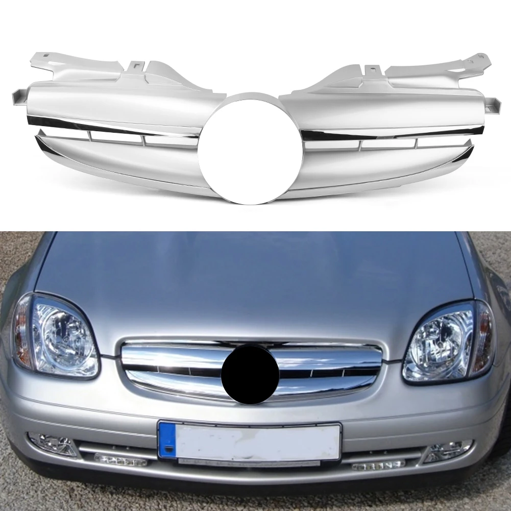 Chrome Car Front Grille Upper -Style 2 Pin Grill For Mercedes Benz R170 SLK-Class W170 1998 1999 2000 2001 2002 2003 2004