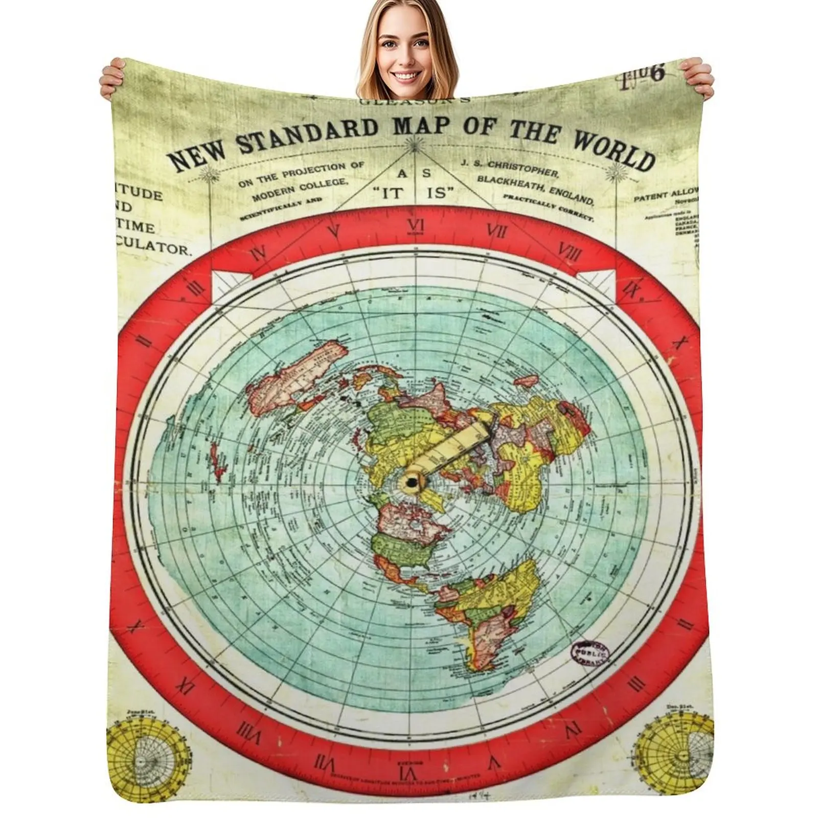 

Gleason 1892 Flat Earth Map | Research Flat Earth Throw Blanket Multi Purpose Soft Warm Blanket for Home Travel
