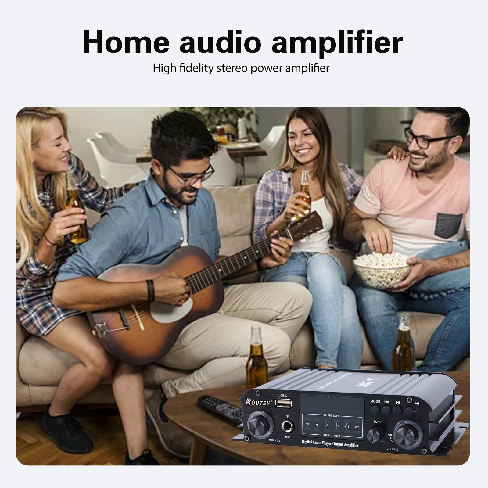 ROUTEY 4 Channel Bluetooth 5.0 Amplifier Intelligent Control Superior Quality High-Fidelity Audio Output Home Theater