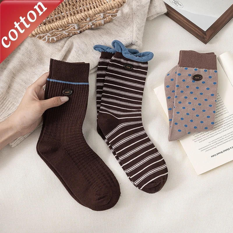 1/3 Paar Damensocken, koreanische Kawaii-Retro-Socken mit Punkten und Streifen, modisch, kontrastierend, bequem, hochwertige Baumwollsocken für Mädchen