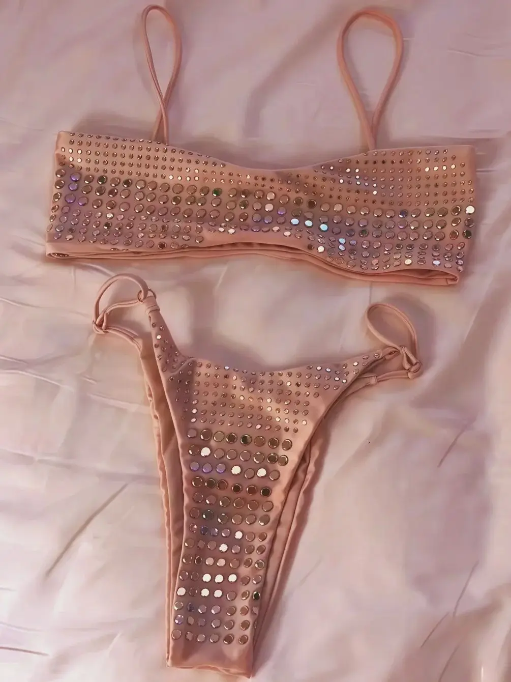 

2025 Diamond Bikini Sexy Women Swimsuit Bandeau Biquini Push Up Swimwear Female Shiny Bathing Suits Floral Bodysuit Beachwear