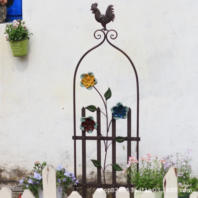 Cross-border retro wrought iron vine climbing frame, courtyard decoration flower stand, garden balcony, American fence, flower