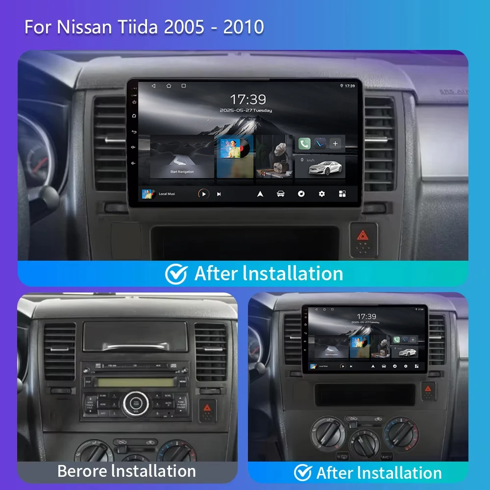 Android 15 Car Radio For Nissan Tiida C11 2004 - 2013 Carplay Auto 4G+WIFI GPS Navigation Multimedia Video Player Stereo BT DIN