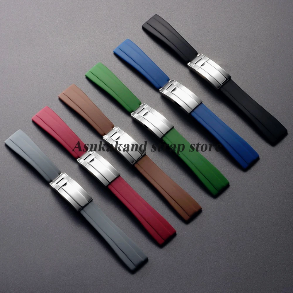 سيليكون حزام الساعات 20 مللي متر ل رولكس الغواصة ل دايتونا GMT للمياه شبح المطاط للطي مشبك حزام الساعات الرجال سوار ساعة