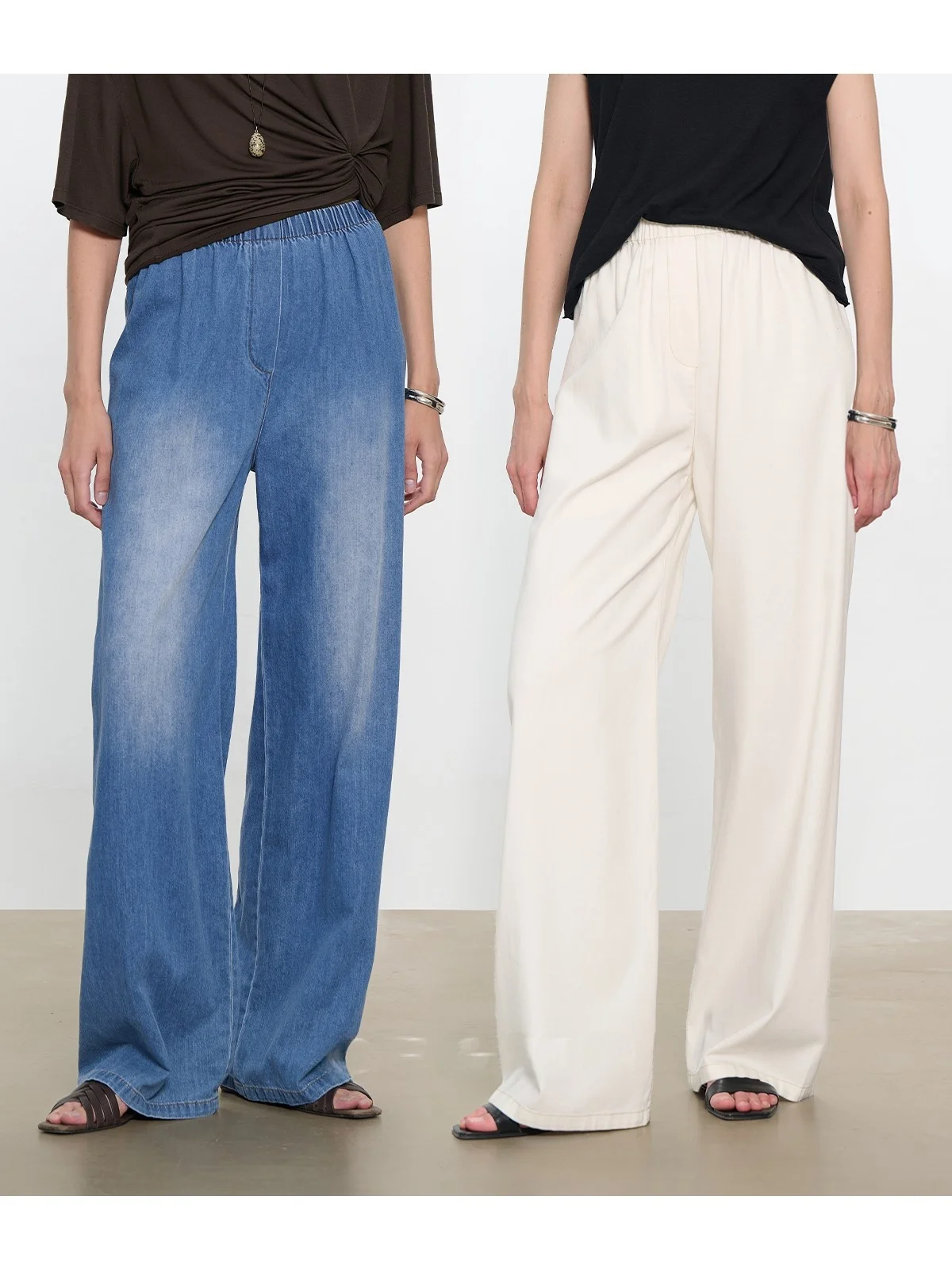 

Летние дышащие джинсы CEMO из хлопка Lenzing, тонкие, с высокой талией, на резинке, драпированные, широкие брюки-палаццо, женские джинсы