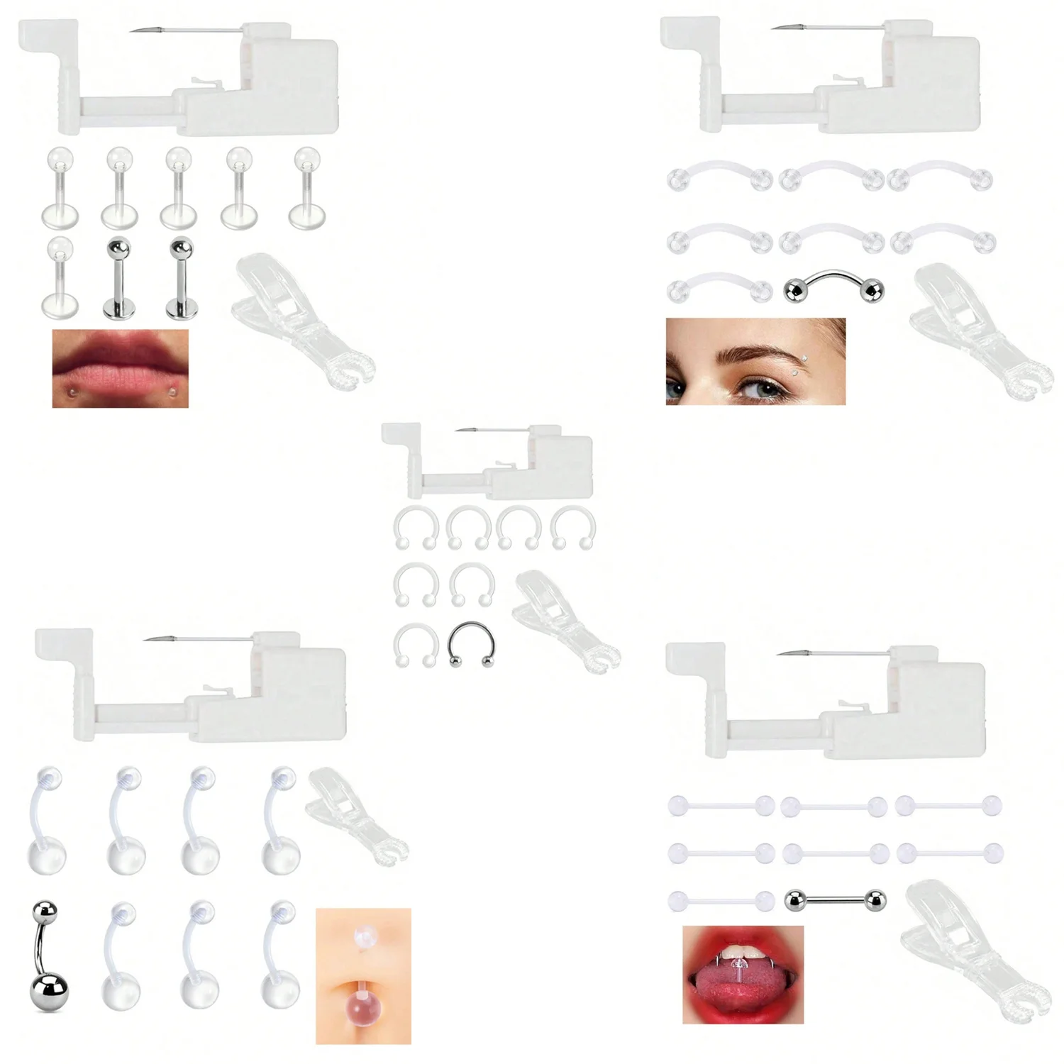 10pcs Elegant & Classic Disposable Sterilized Professional Piercing Kit for Navel, Tongue, Eyebrow, Lip - Plastic Body Piercing