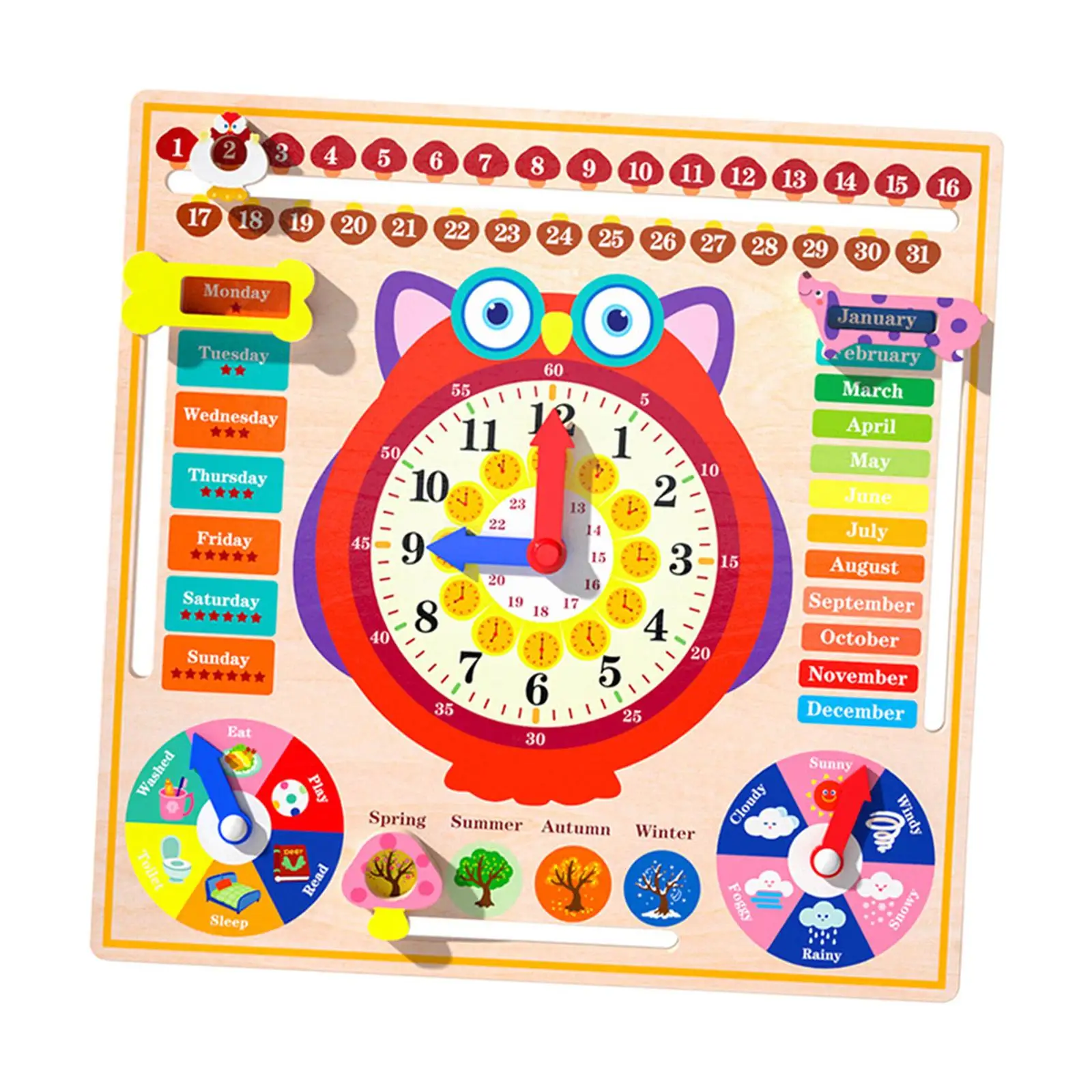 Montessori Toys Days of Week Preschool Education Toys, Weather Season Time Cognition, Teaching Clock Calendar for Kids 4 5 6