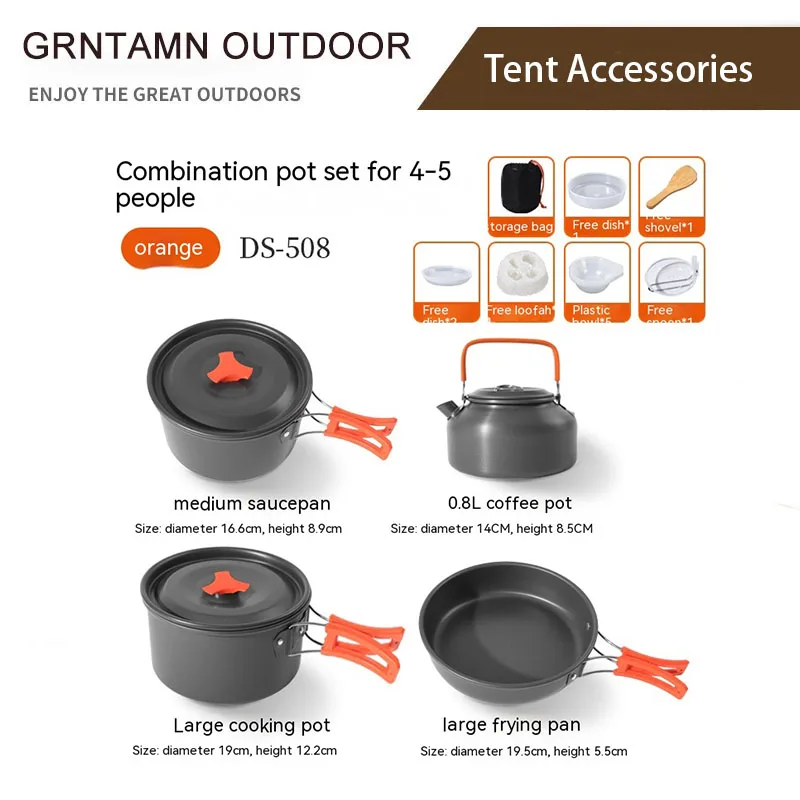 

Outdoor Multifunctional Camping Cookware Set for 4-5 People, Portable Combination Pot with Coffee Pot