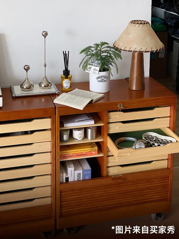 File cabinet, retro locker, cherry wood medieval cabinet, mobile rolling shutter door, edge of sundry cabinet