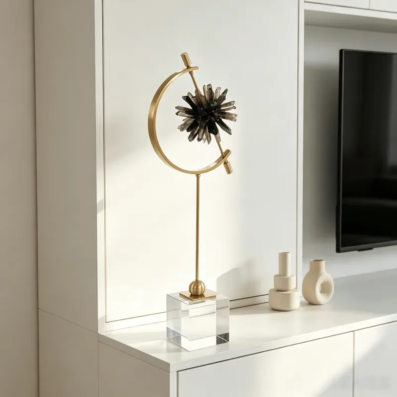 Modern Luxury Natural Crystal Stone Flower Ornament for Home Hotel Villa Club Soft Decoration Design Model Room Jewelry
