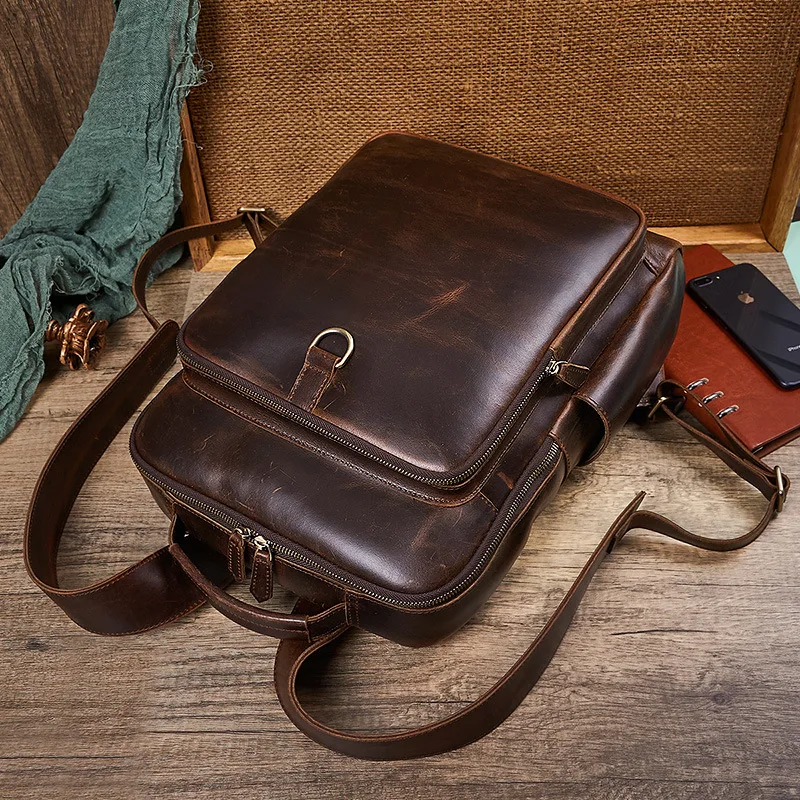 Men's Top Grain Waxed Leather Laptop Backpack | Business Computer Travel Rucksack | Vegetable Tanned Commuter Daypack view 2