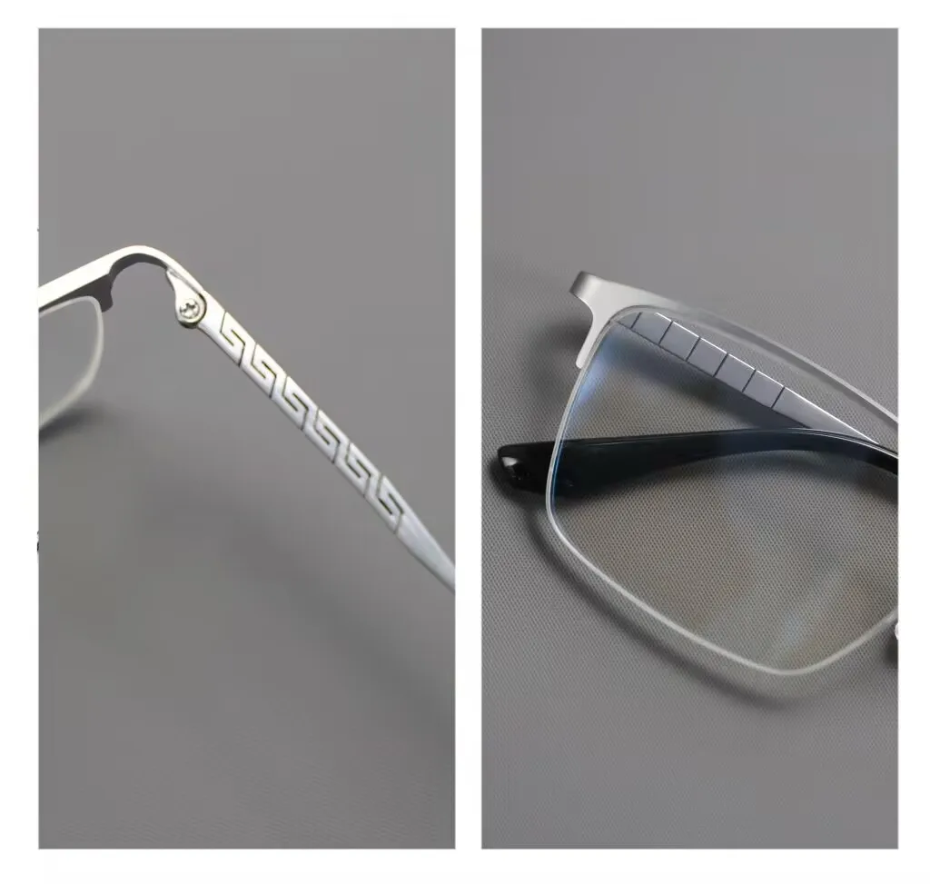 ALICIA Herren Luxus Mode Eckige Brillen Reintitan Halbrahmen-Brille Geschäfts-Optikbrille mit Sehstärke Große Größe – Detail 8