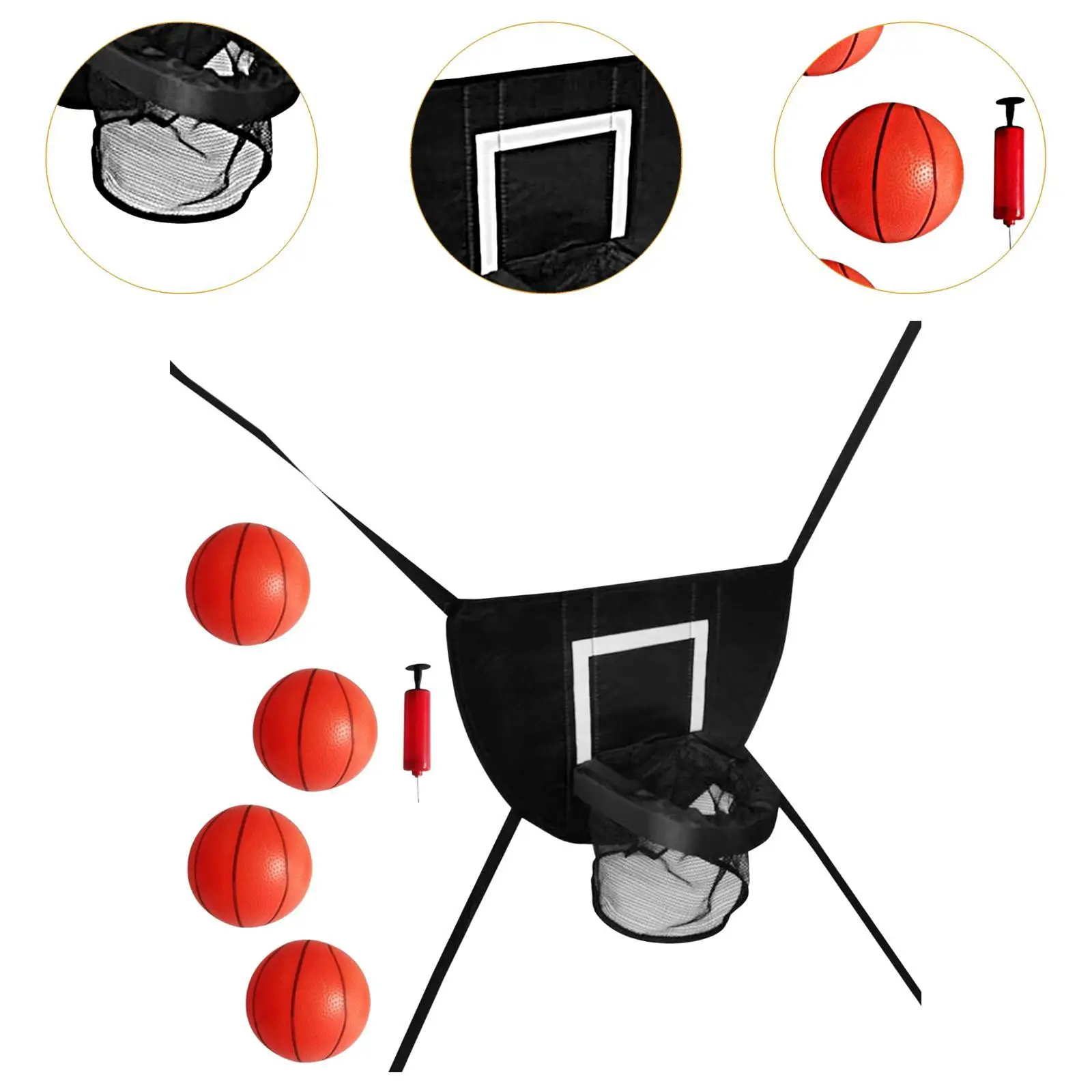 ترامبولين كرة السلة هوب للأطفال البالغين مقاوم للماء قوي وسهل التركيب ملحقات الترامبولين مع مضخة و3 كرات صغيرة