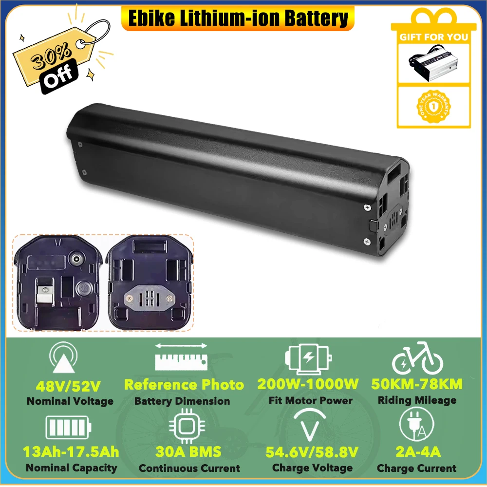 Batterie de v�lo �lectrique suppl�mentaire 48V 16Ah, batteries lithium-ion 13Ah 15Ah 17.5Ah pour une autonomie maximale, pneus larges de 26 pouces, v�lo �lectrique ENGWE E26