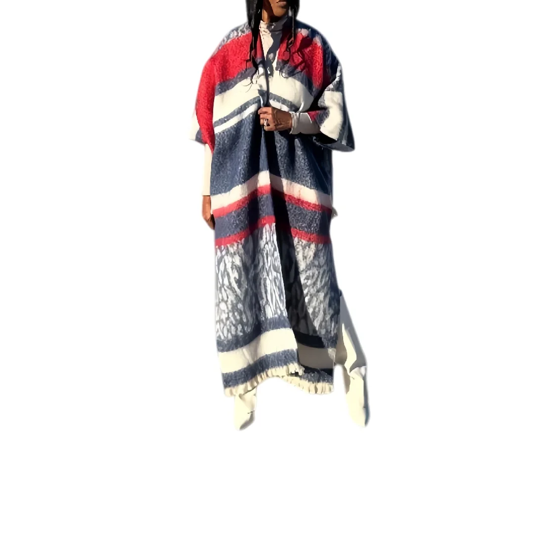 

New Arrival Women's Winter Open Front Long Kimonos Elegant African Female Warm Loose Duster Blogger Designer Poncho