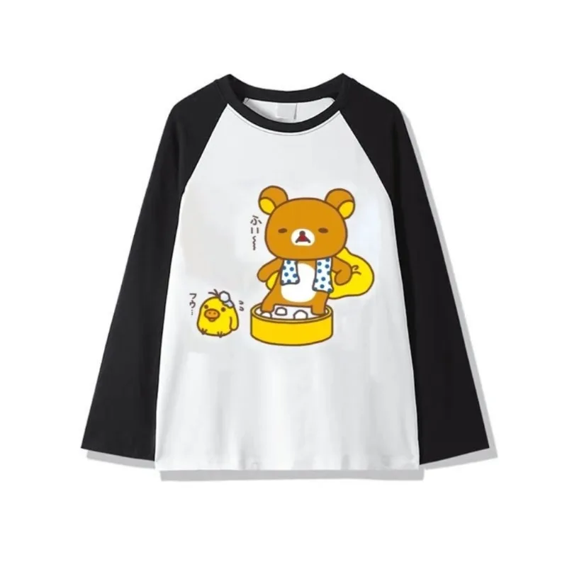 

Japanese Two Yuan Casual Long Sleeve T-shirt Kawaii Rilakkuma Cartoon Printed T-shirt Youthful Women's Subculture Cute Tops