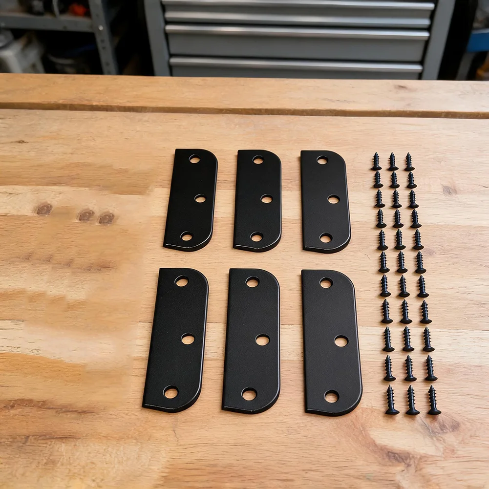 6Pcs Hinge Filler Plate 3.5'' Door Edge Filler Stainless Steel Door Hinge Shims Gate Hole Cover With Screws Silver Black