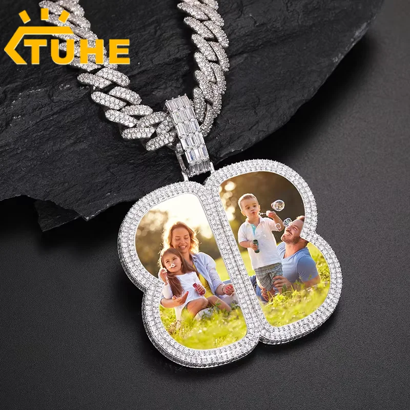 

TUHE Custom photo Pendant Copper Zircon Pendant Brass Personalized Custom Name Engraved Pendant Zircon Chains Gift