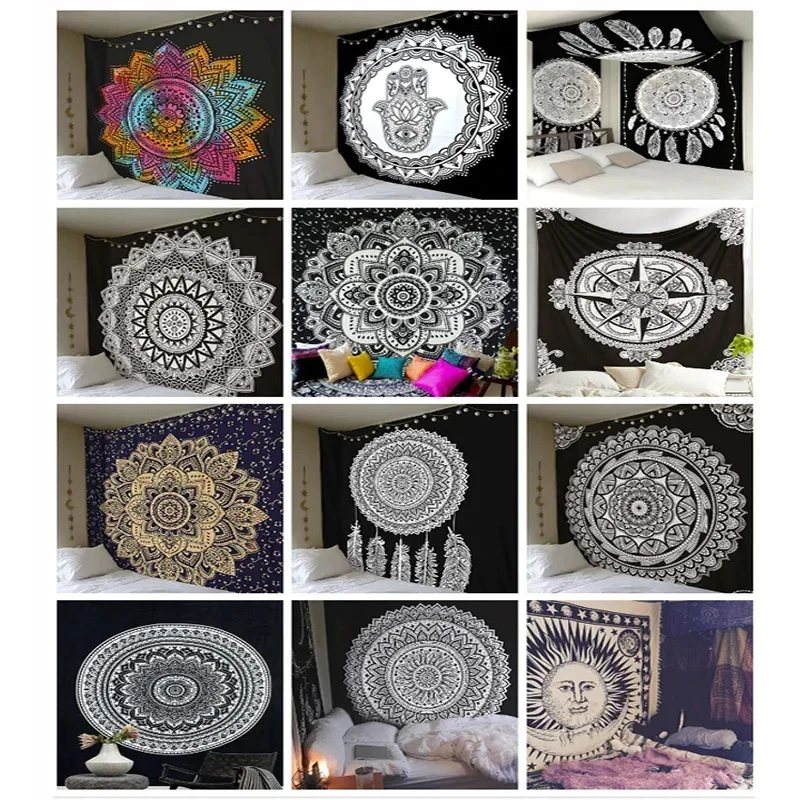 VIKAMA Boho Mandala Tapestry, Multi-Style Floral & Hamsa Print Wall Hanging for Bedroom, Dorm & Hippie Home Decor