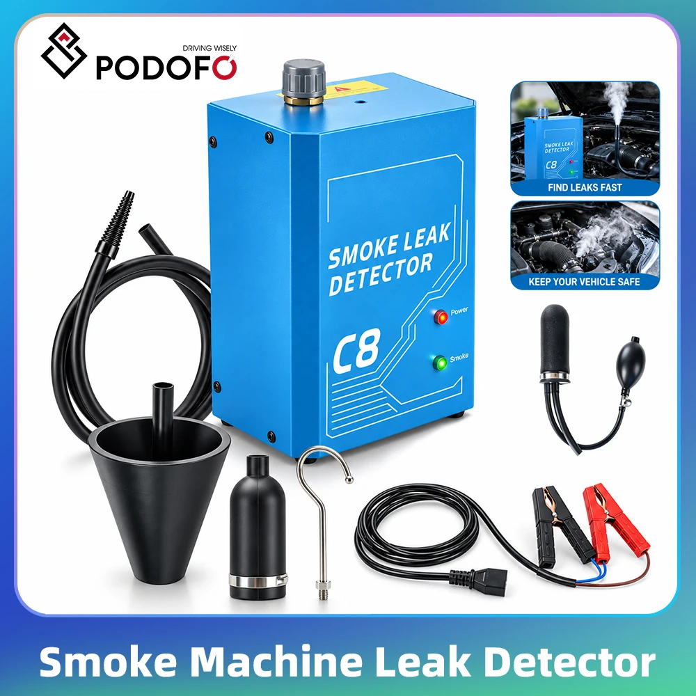 Podofo C8 Macchina per fumo EVAP, rilevatore di perdite, macchina per fumo per auto, generatore di fumo per tubi, strumento diagnostico, strumento per la riparazione auto, DC 12V