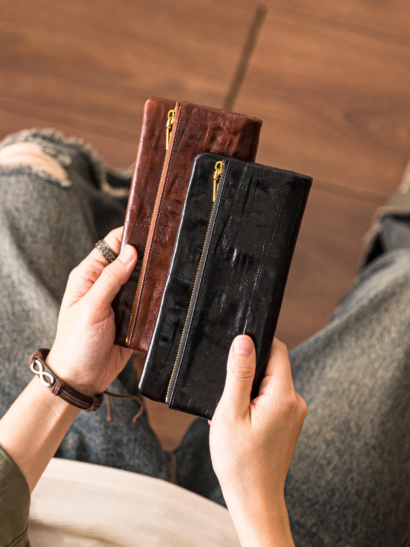 Organizers handmade first layer cowhide men's women's long wallet leisure fashion designer genuine leather credit card purse