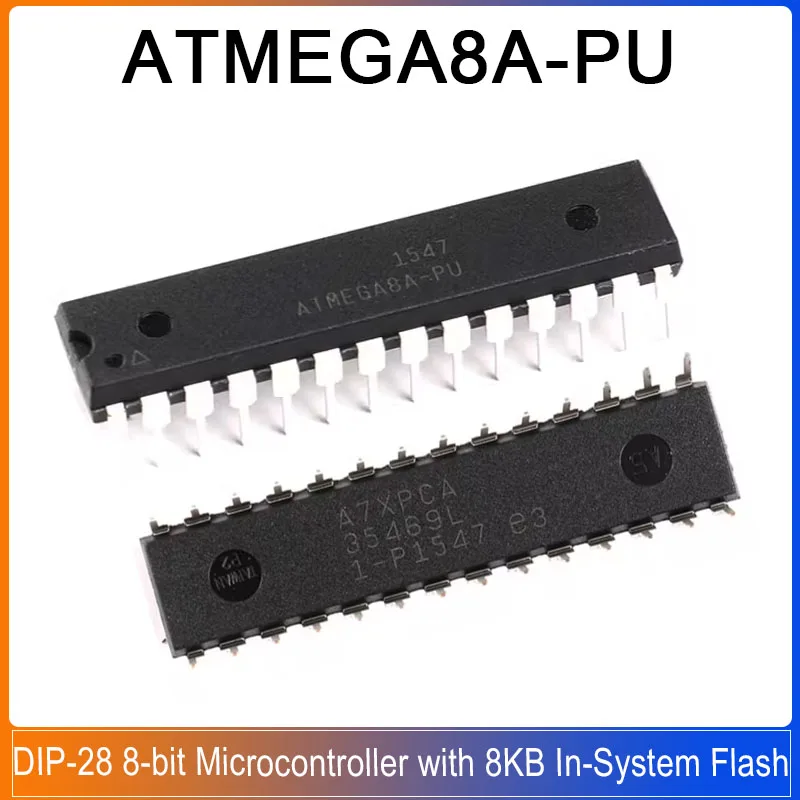 1/5PCS ATMEGA8A-PU DIP-28 ATMEGA8A ATMEGA8 8-bit Microcontroller with 8KB In-System Programmable Flash Chip