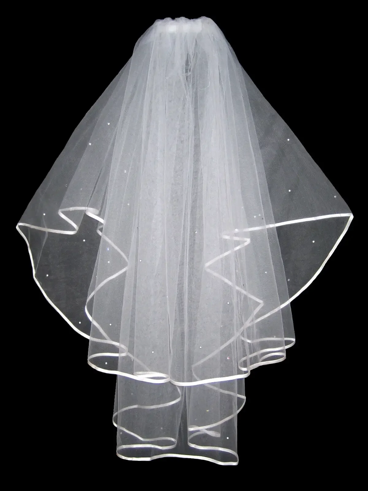 2 TIER IVORY BRIDAL WEDDING VEIL WITH DIAMANTES CRYSTALS COMB  HIGH QUALITY