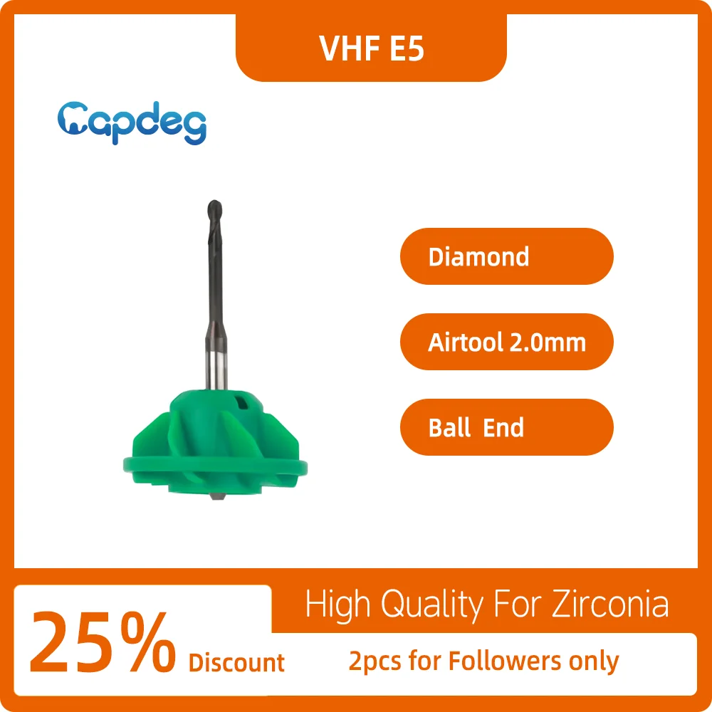 

VHF E5 Compatible Zirconia Milling Burs For Lab Use Shank 3.0mm L40mm DC Diamond Coating Drill Size 2.0/1.0/0.6mm Grinding Tool