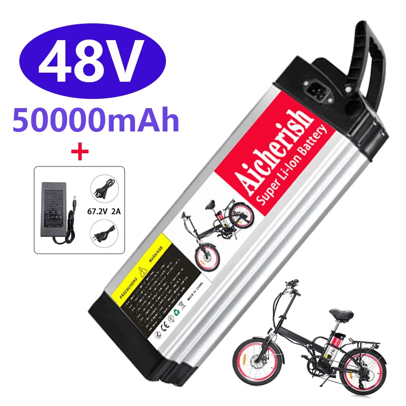 

Aicherish 48V 50AH Silverfish Lithium Ion Battery for Electric Bike, Aluminum Case with Anti-theft Lock