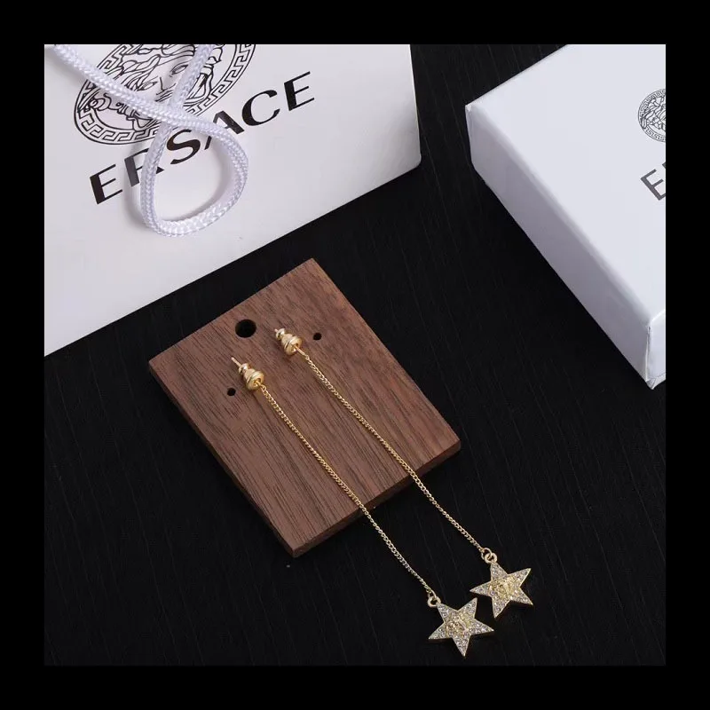 

Twist Chain Pentagram Rhinestone Long Stud Earrings + Copper Material Niche Design Beautiful Head Earrings Earrings Women